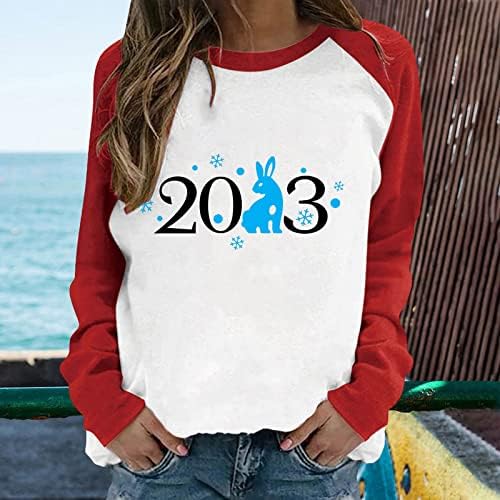 2023 Пуловер с открити Рамене, Топ за Жени, Модни Блуза с Цветен Блок, Тениски с Кръгло Деколте и Дълъг Ръкав, Ризи,