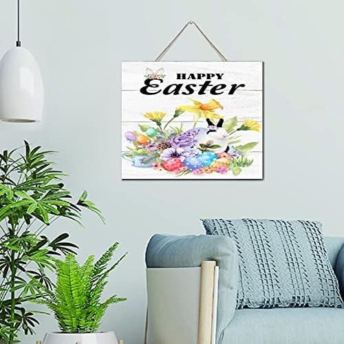 Autravelco Happy Easter Bunny Заек Дървена Дъска Окачен Знак на Проблемната Полк Непринуден Декор Дървена Табела За Поръчка на Цветя, Растения, Билки Дървена Табела за Спални Тр