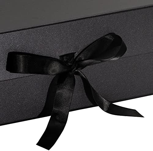 WRAPAHOLIC 2 бр., Черна Подарък кутия със сатенена панделка, 13,8x7,9x4,7 Инча, Сгъваема Подарък кутия с магнитна закопчалка