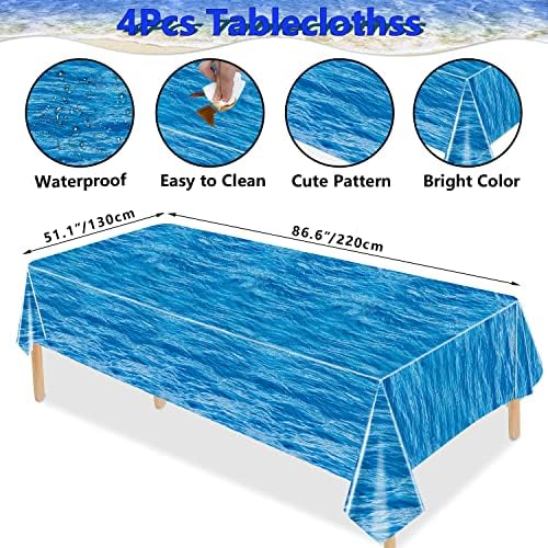 Hegbolke 4 Опаковки Покривки с Океанска вълна Еднократно Пластмасово Покритие за маса с Океанска вода на плажа, на Басейна,