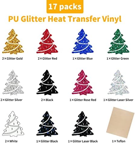 Винил набор от VinylRus Glitter HTV с теплопередачей за тениски - 17 листа повърхност на 12 × 10 см на винил, включително 11 различни цветове и 1 тефлон лист, лесно се реже и пропал?