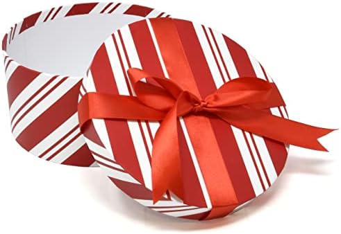 Коледни Кръгли кутии Подарък-гнезда, 4 опаковки от Червени и бели шоколадови бонбони във формата на Тръстика, Коледна