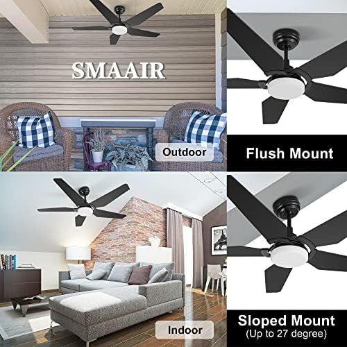 SMAAIR 52-инчов умен вентилатор на тавана с осветление, 5 остриета, нископрофилен, вентилатор на тавана с 10-високоскоростен