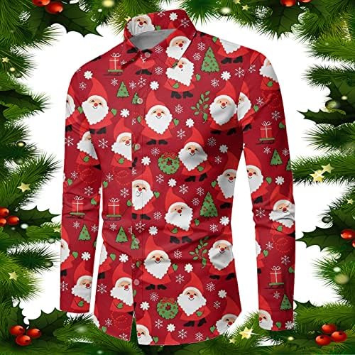 ZDDO Коледни Ризи с копчета за Мъже, Големи Размери, Рокля-Риза с Дълъг Ръкав, Коледни Костюми на Дядо Коледа, Дизайнерски
