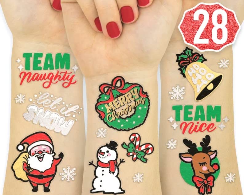 Татуировки за украса на Коледното парти - 28 Коледни Временни Татуировки