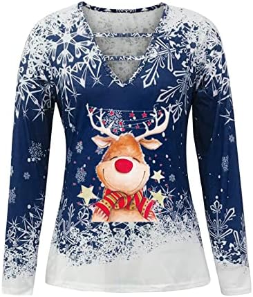 Коледен Пуловер за жени, Новият 2023 година, Забавно Сладко Hoody с кръгло деколте, Выдолбленный V-образно деколте, Празничен