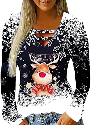Коледен Пуловер за жени, Новият 2023 година, Забавно Сладко Hoody с кръгло деколте, Выдолбленный V-образно деколте, Празничен