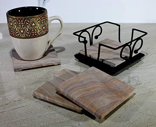 Набор на Каботажните за приготвяне на чай и Кафе KLEO Sand Stone с Кованым Железен Титуляр (Квадратна) (Пясъчен цвят)